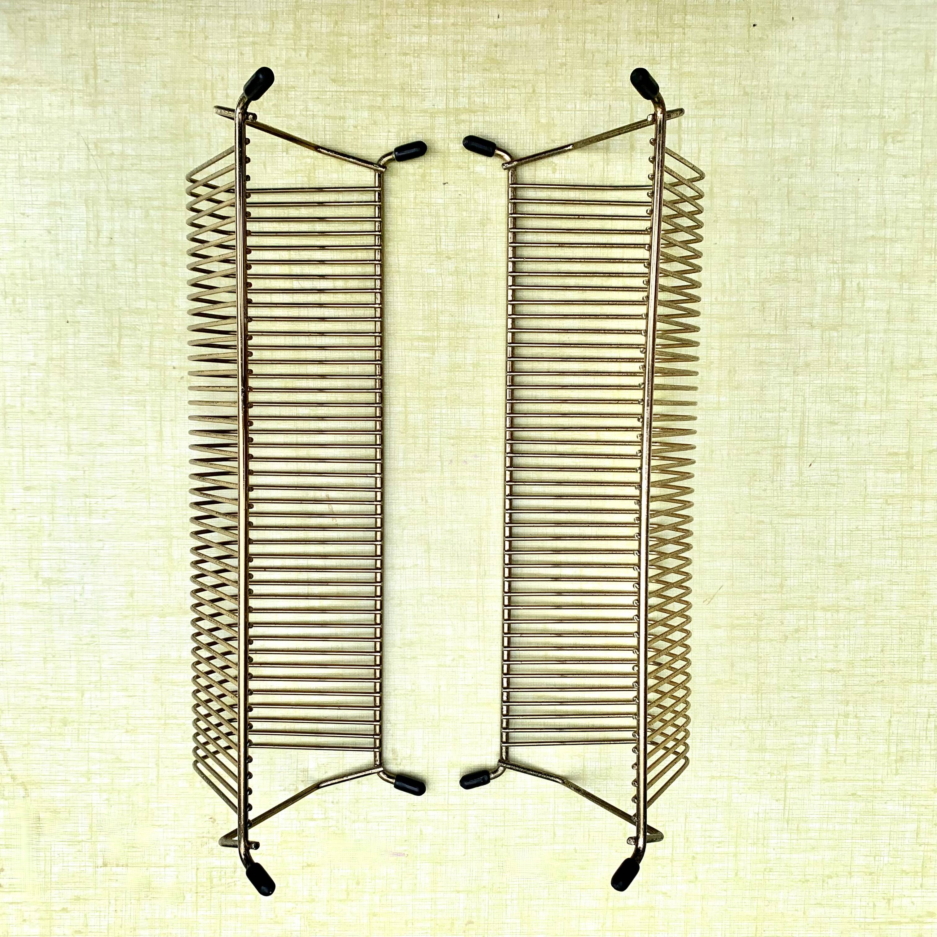 Pair of vintage record holders in gilded brass - for 80 vinyls