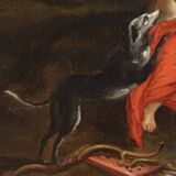 17th century mythological painting, Meleager offers the boar's head to Atalanta