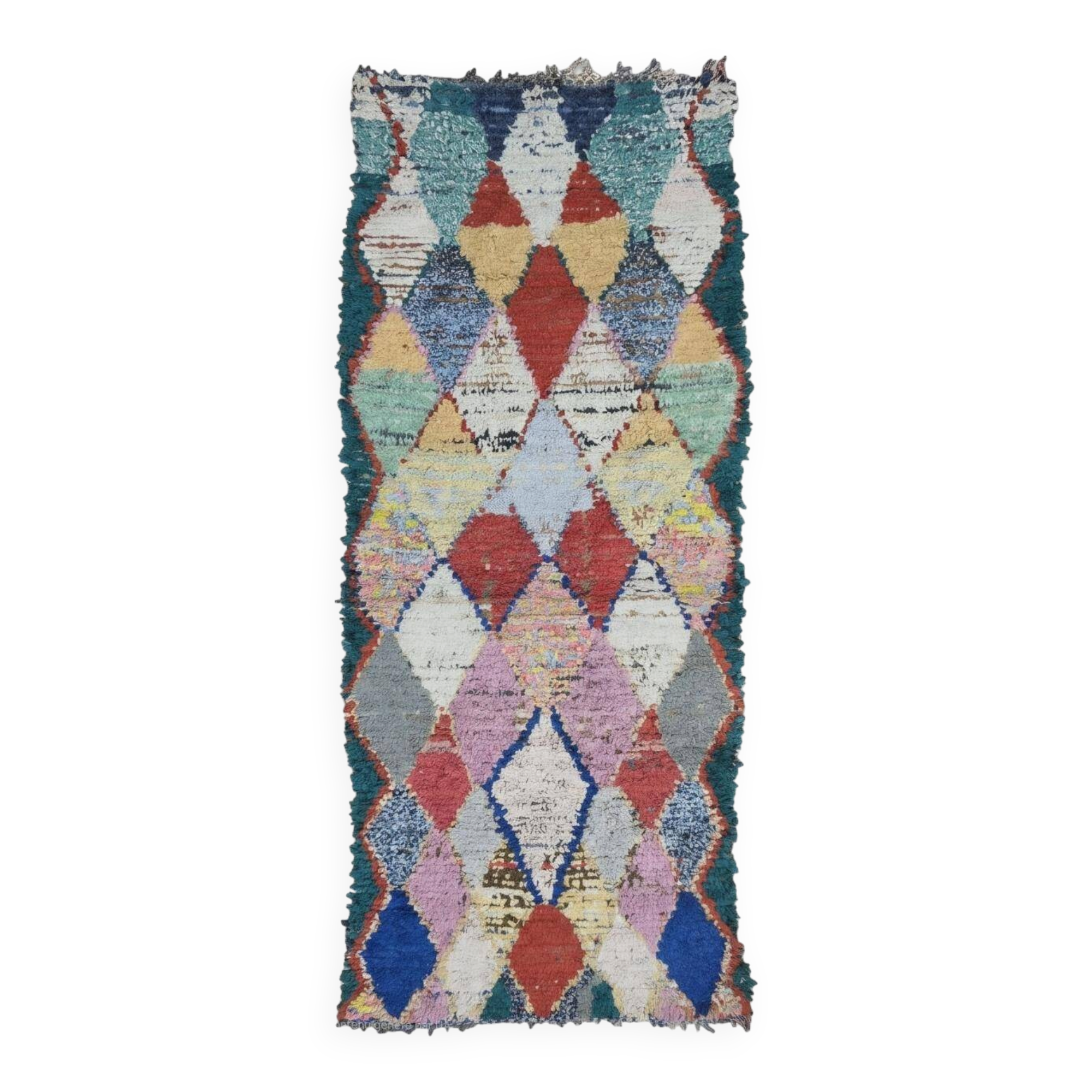 Colorful Boucherouite Rag Rug - 259 x 106 cm