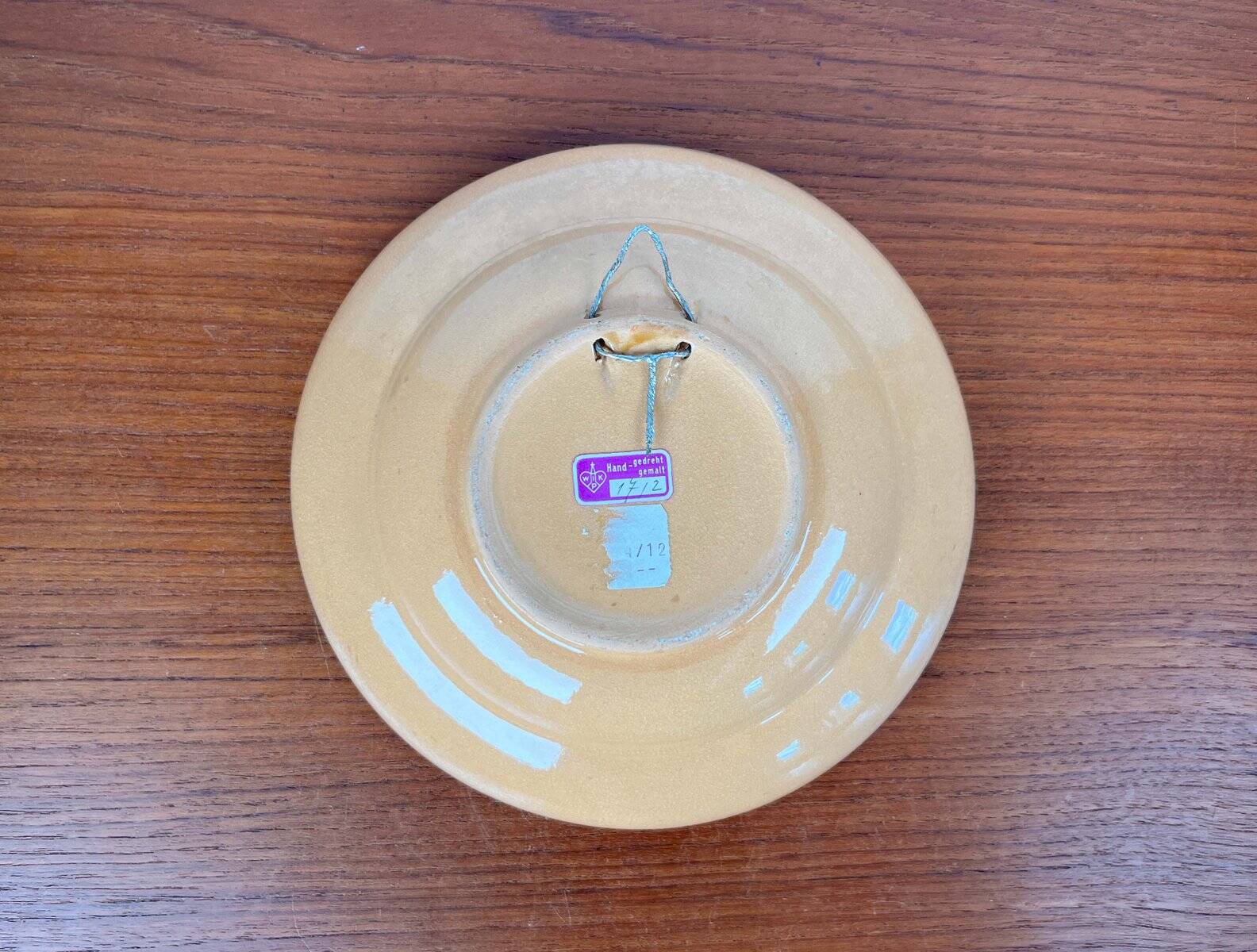 Mid-century modern German pottery wall plate by Wilhelm Kagel, 1960s.