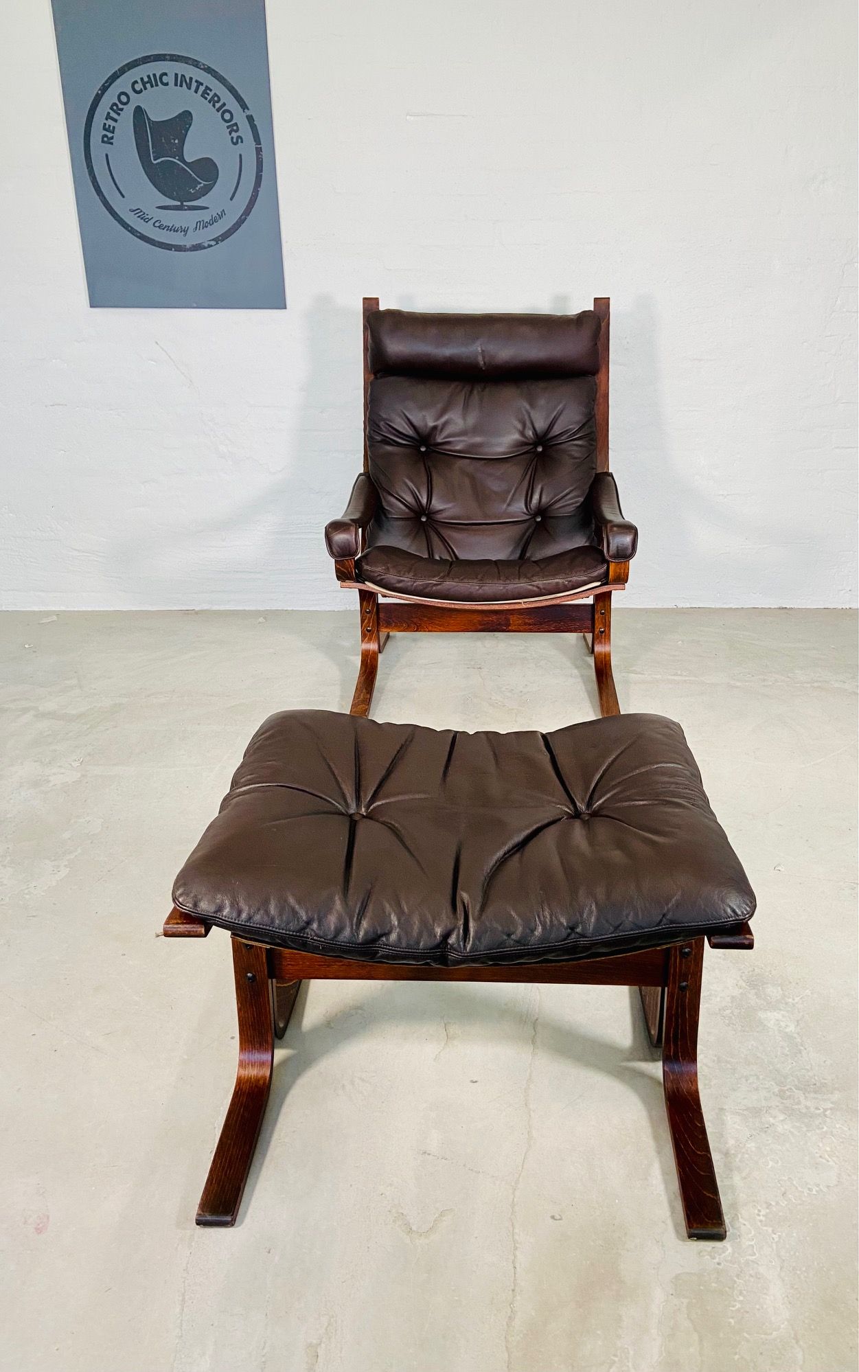 Vintage norwegian leather seista chair & ottoman by ingmar relling