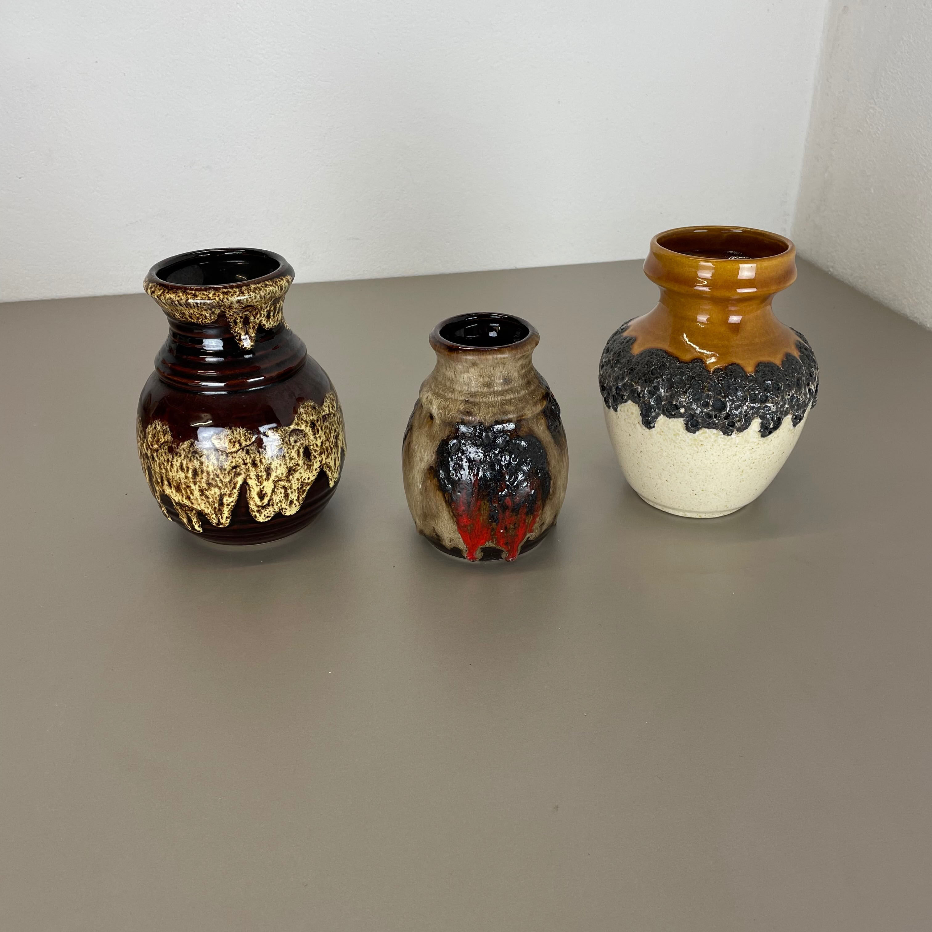 Set of 3 multi-color fat lava op art pottery vase made bay ceramics, germany