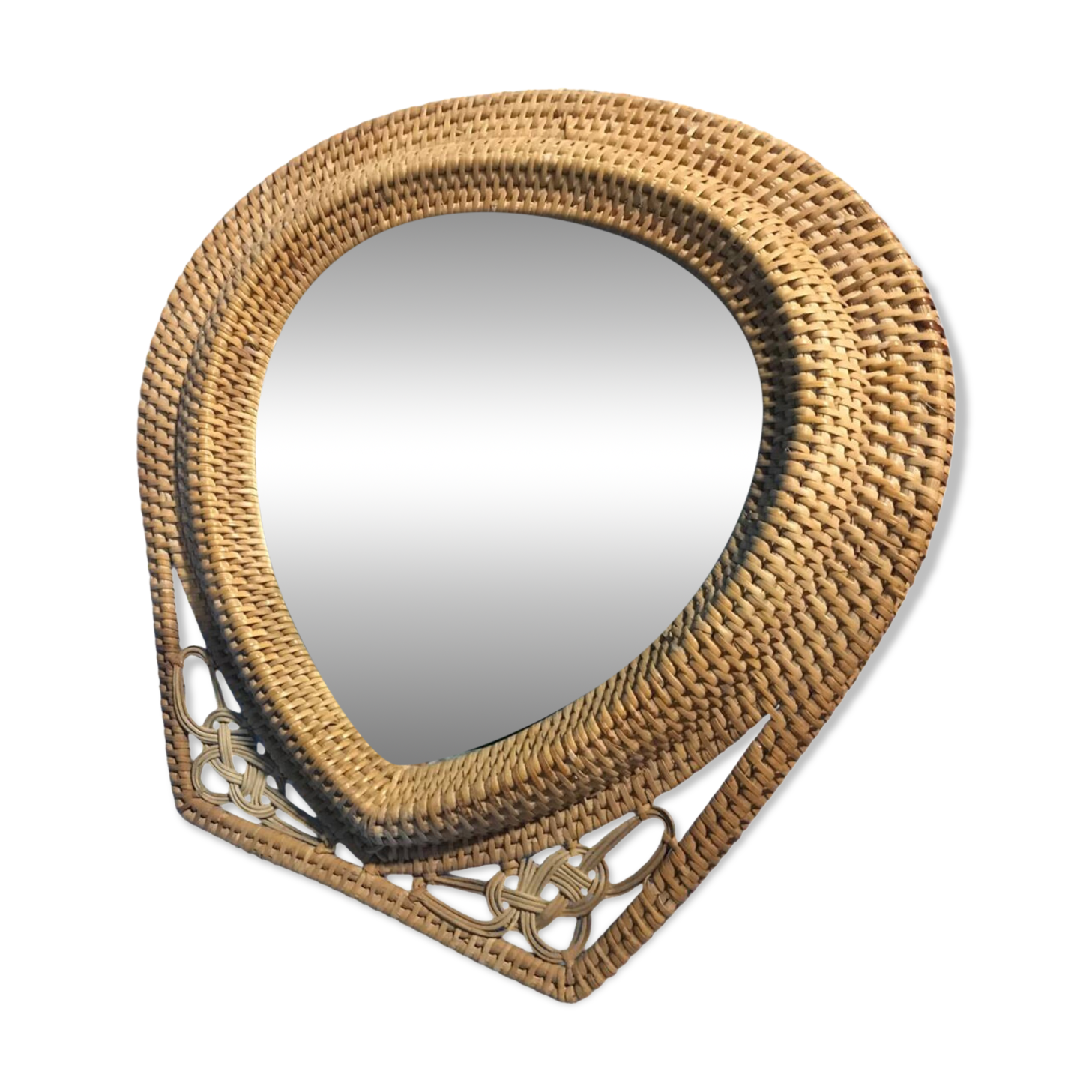 Old vintage wicker rattan mirror