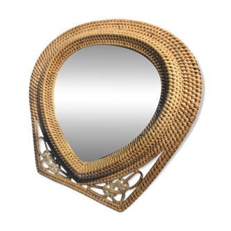 Old vintage wicker rattan mirror