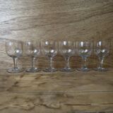 6 verres à vin à pied soufflés main transparent, 1950