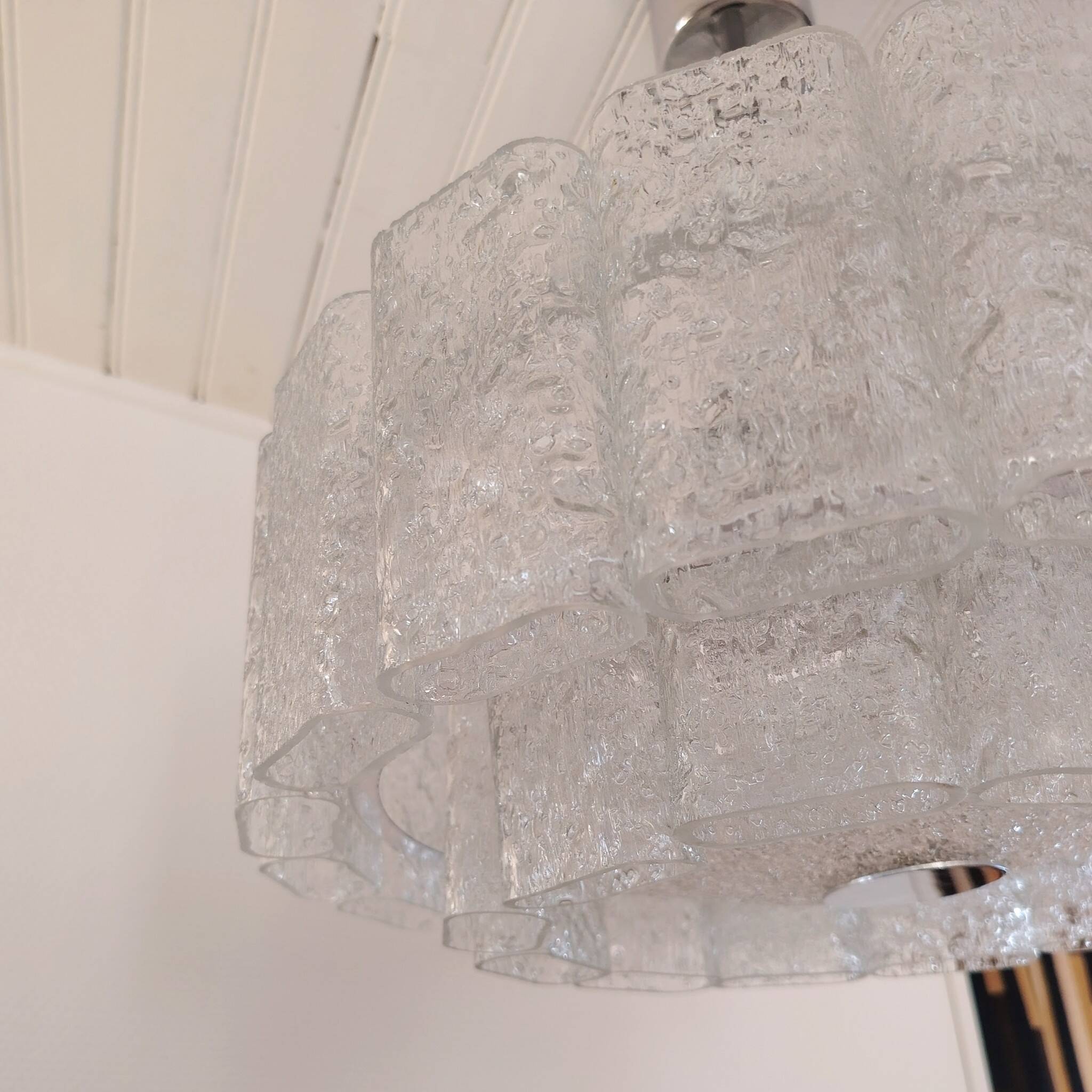 Large frosted glass chandelier Doria Leuchten 70's