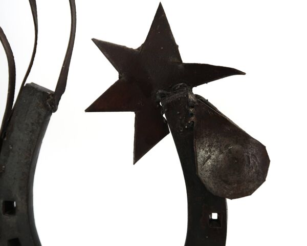 Sculpture d'Art populaire, coq en métal, années 50