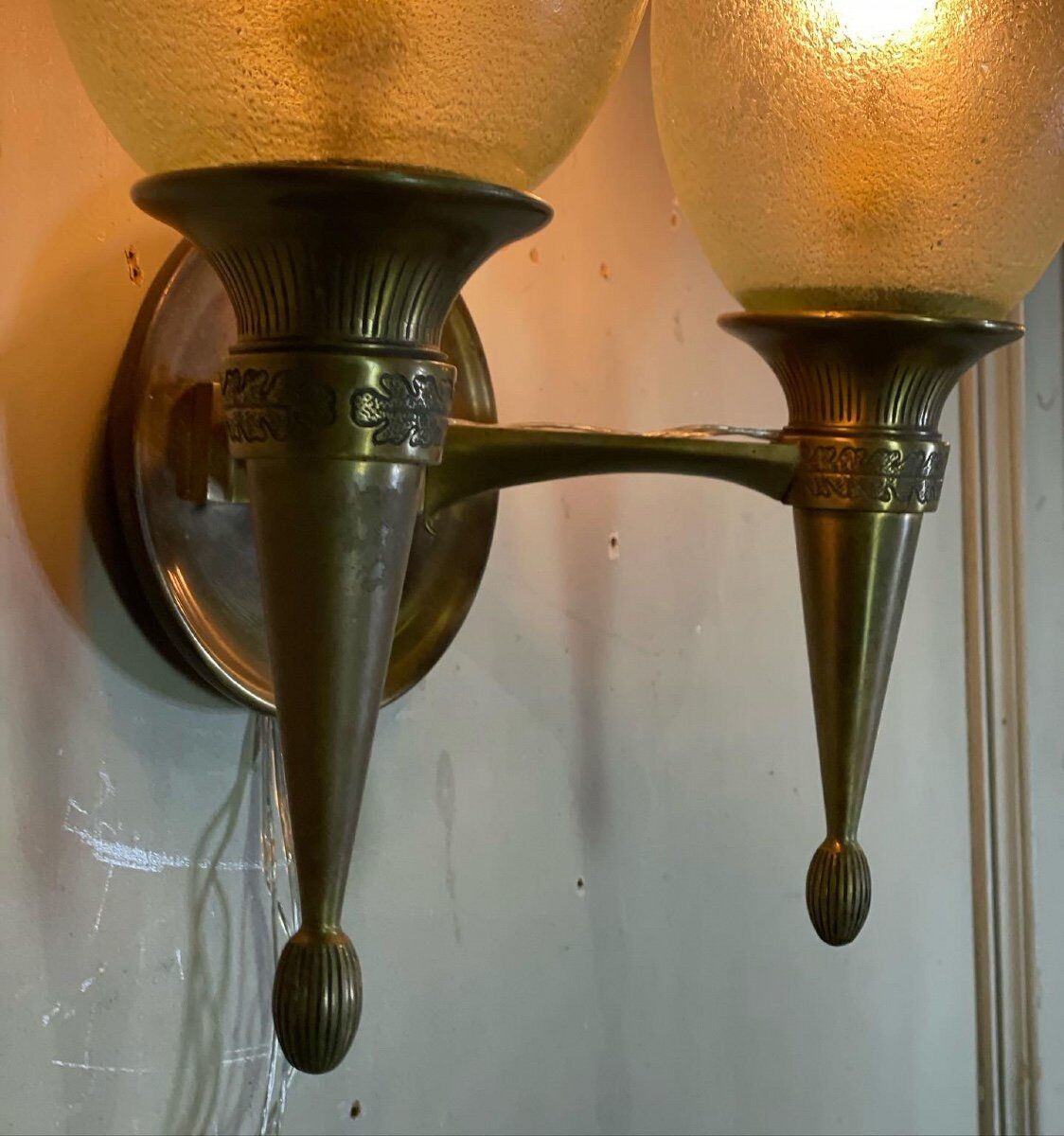 Suite of 4 wall lamps in bronze and murano glass, pier luigi colli and seguso, 1955