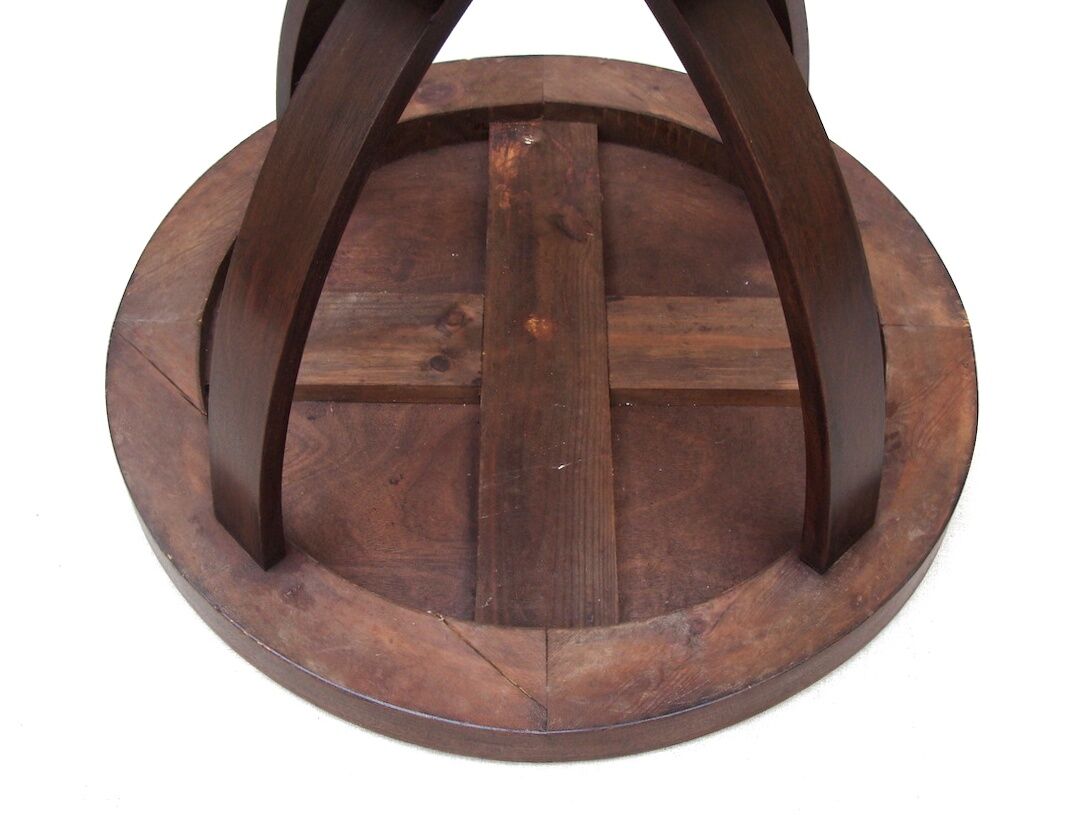1930 wooden coffee table, double lyre foot
