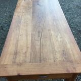 Table de ferme vintage en cerisier massif à 2 tiroirs et 1 tirette à pain.