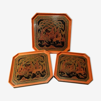 3 pull-out trays lacquered Burmese tray
