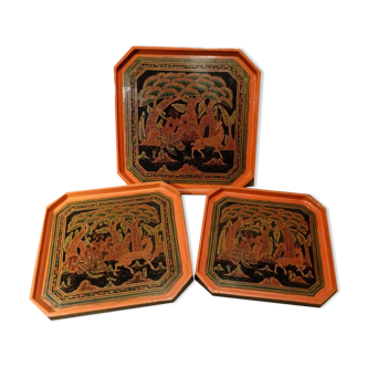 3 pull-out trays lacquered Burmese tray