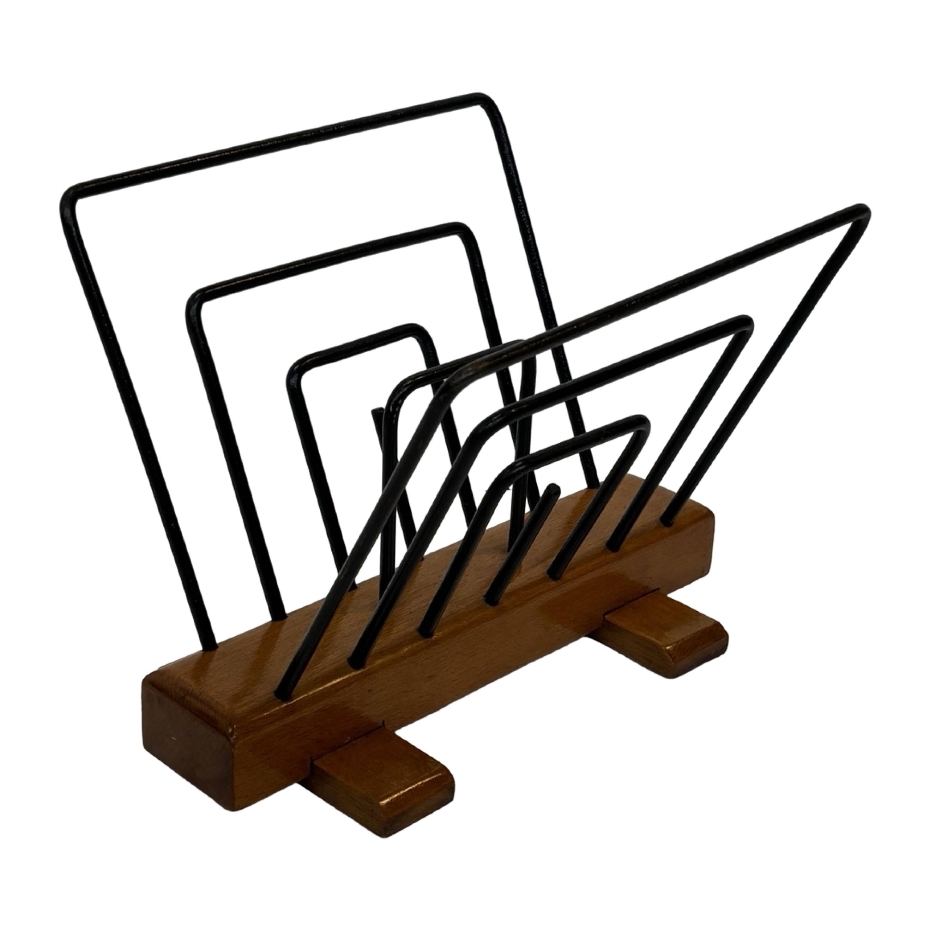 Vintage Reading Basket Steel Oak Magazine Rack 50's design