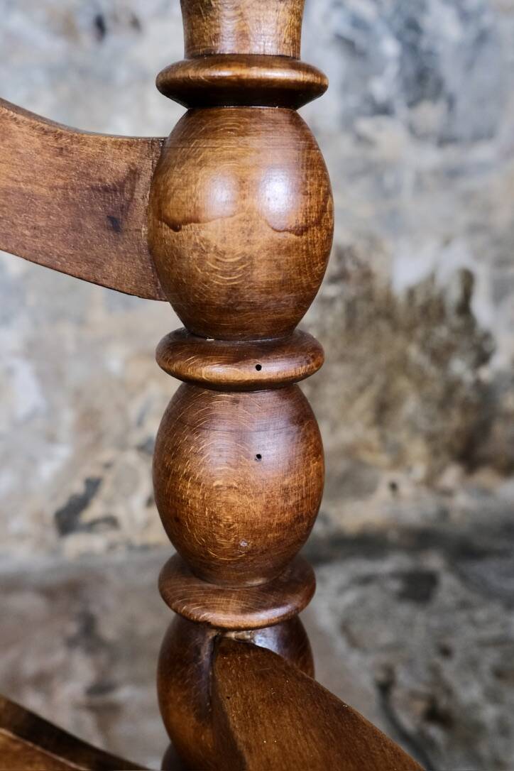 Pair of turned wooden spool armchairs, mid-20th century, France