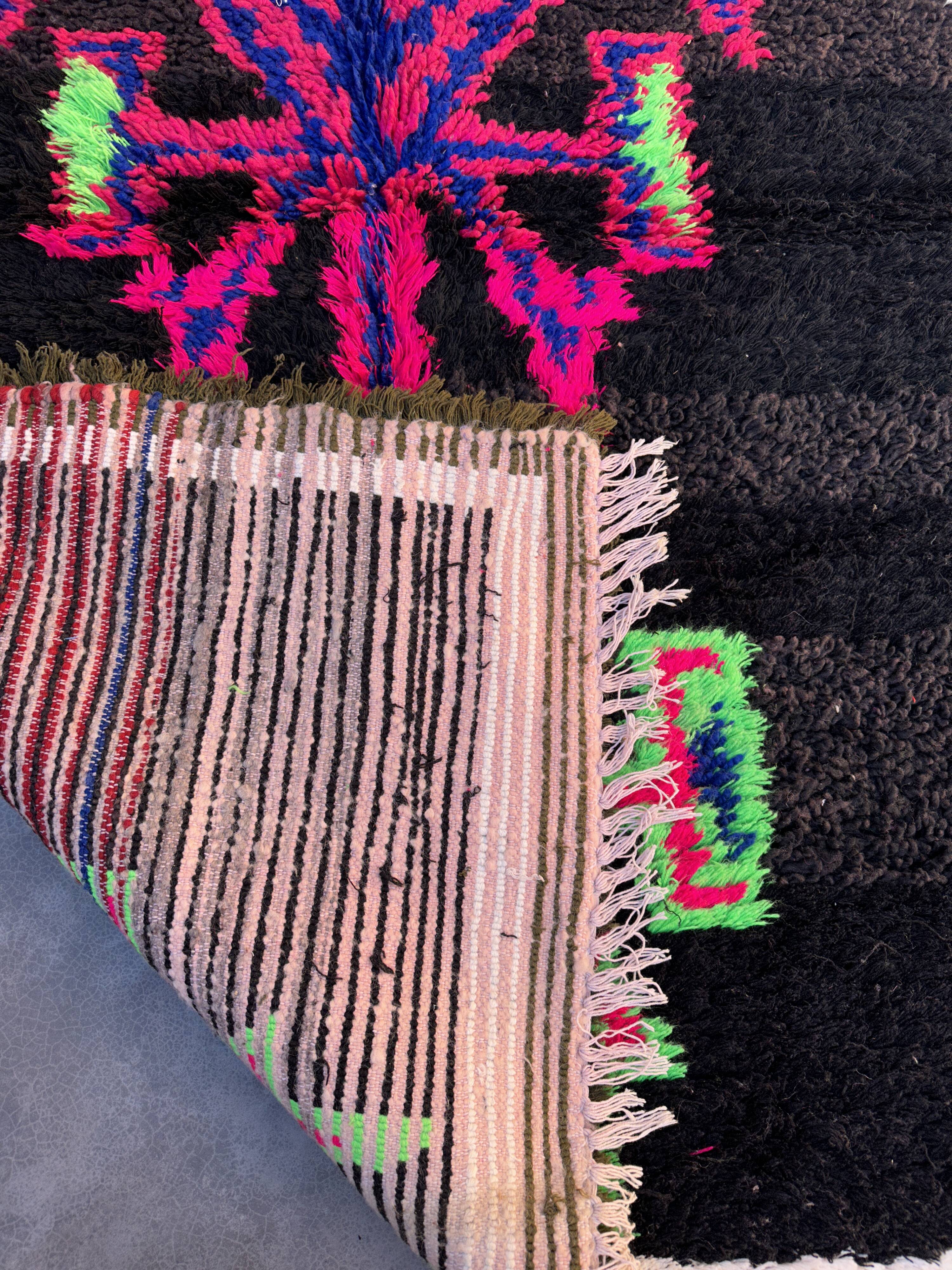 Moroccan Boucherouite rug black - 134 x 195 cm