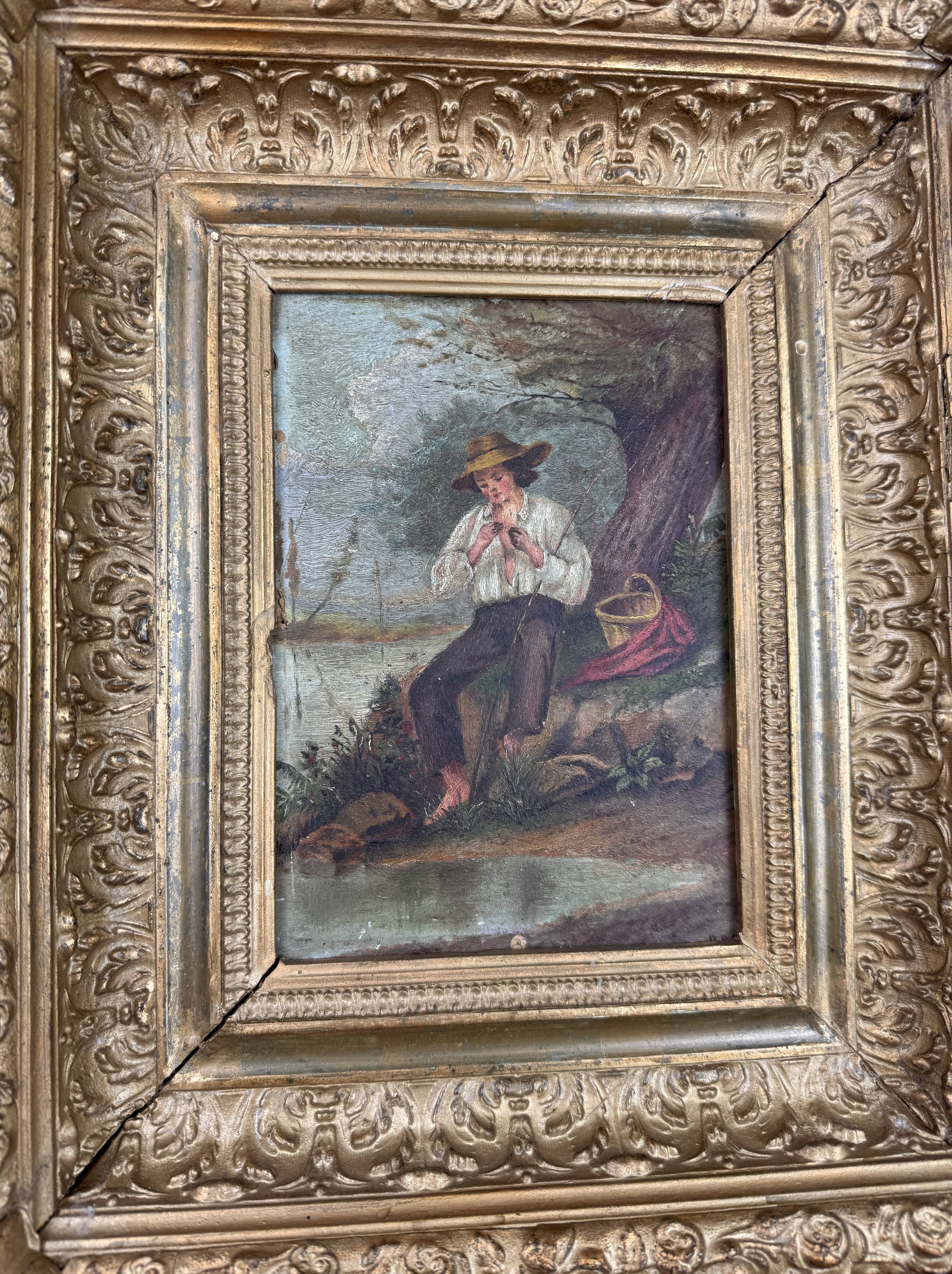 19th century french school the fisherman on the line circa 1860