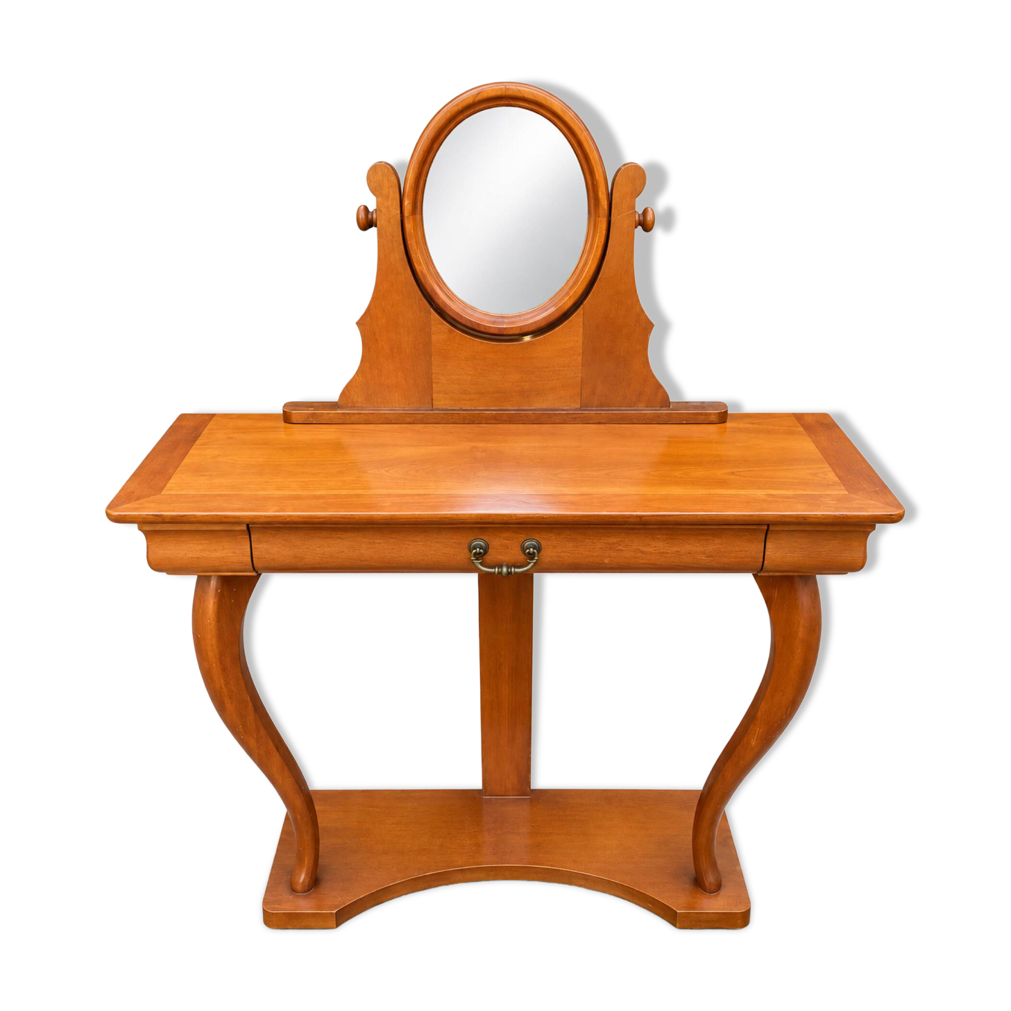 Coiffeuse Console en merisier avec miroir ovale orientable