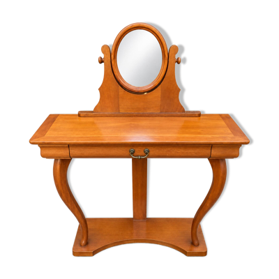 Coiffeuse Console en merisier avec miroir ovale orientable