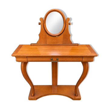 Dressing table in cherry wood with adjustable oval mirror.