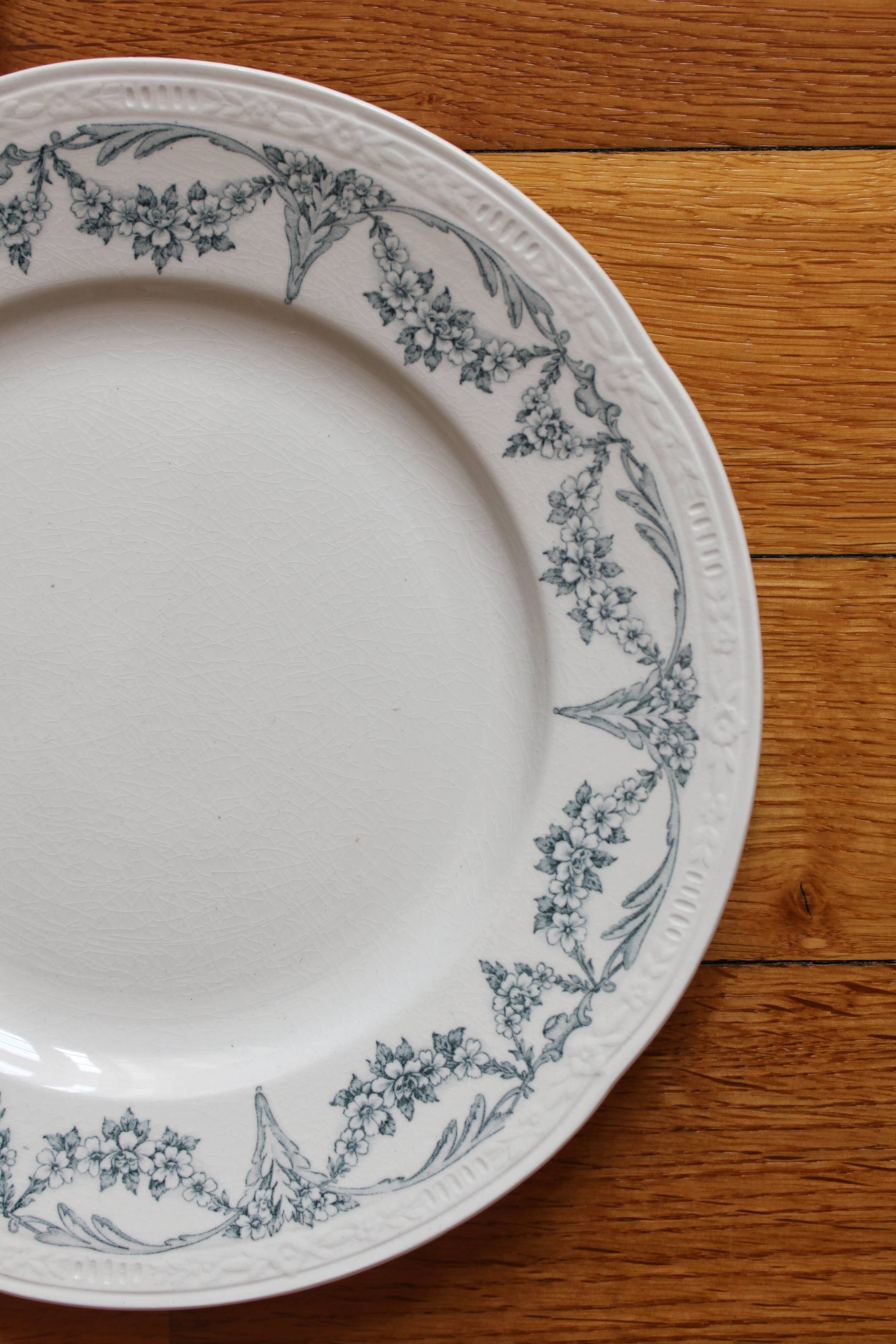 2 Louis XVI style ironstone dessert plates by U&C Sarreguemines