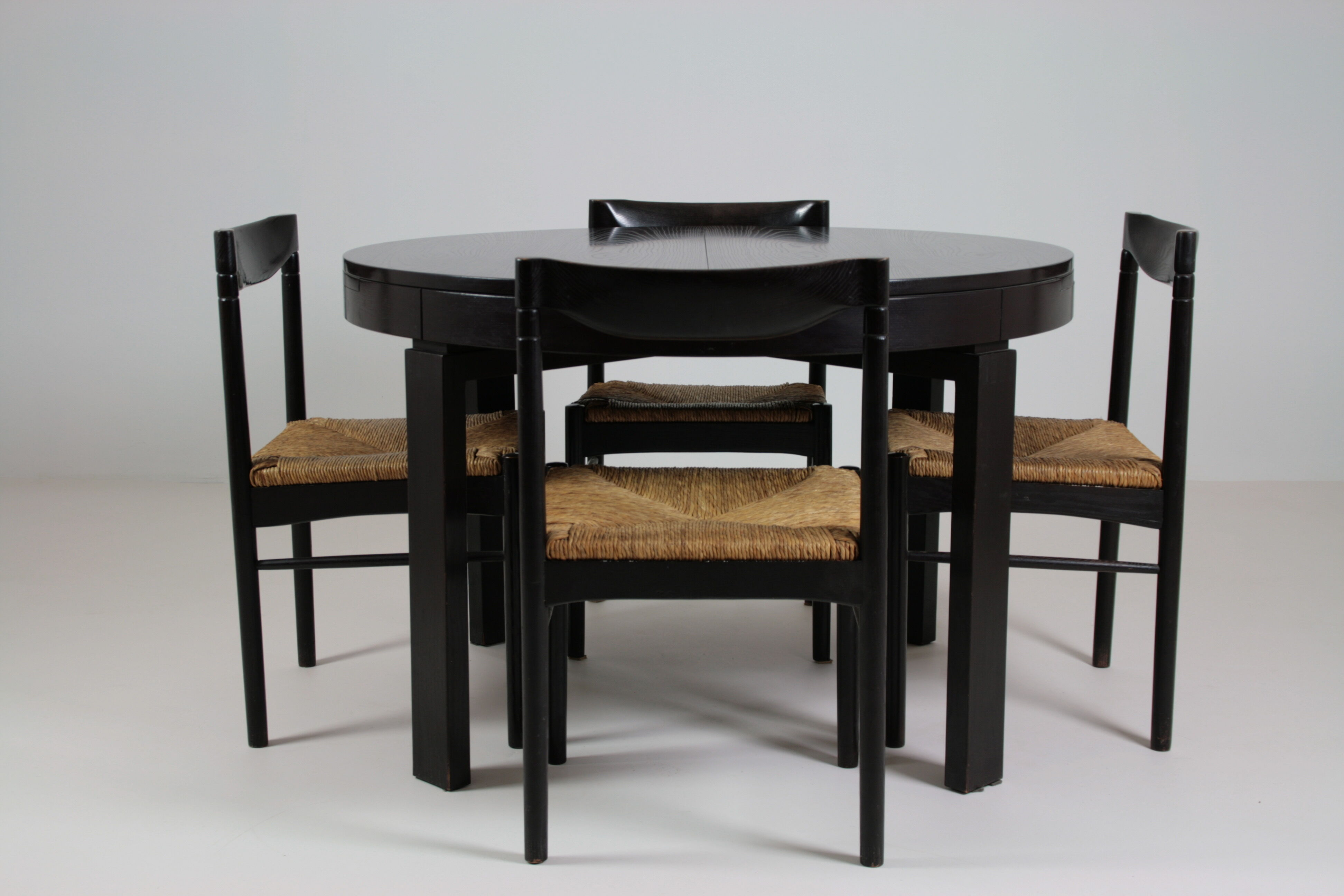 Vintage black lacquered dining set, Italy 1970s
