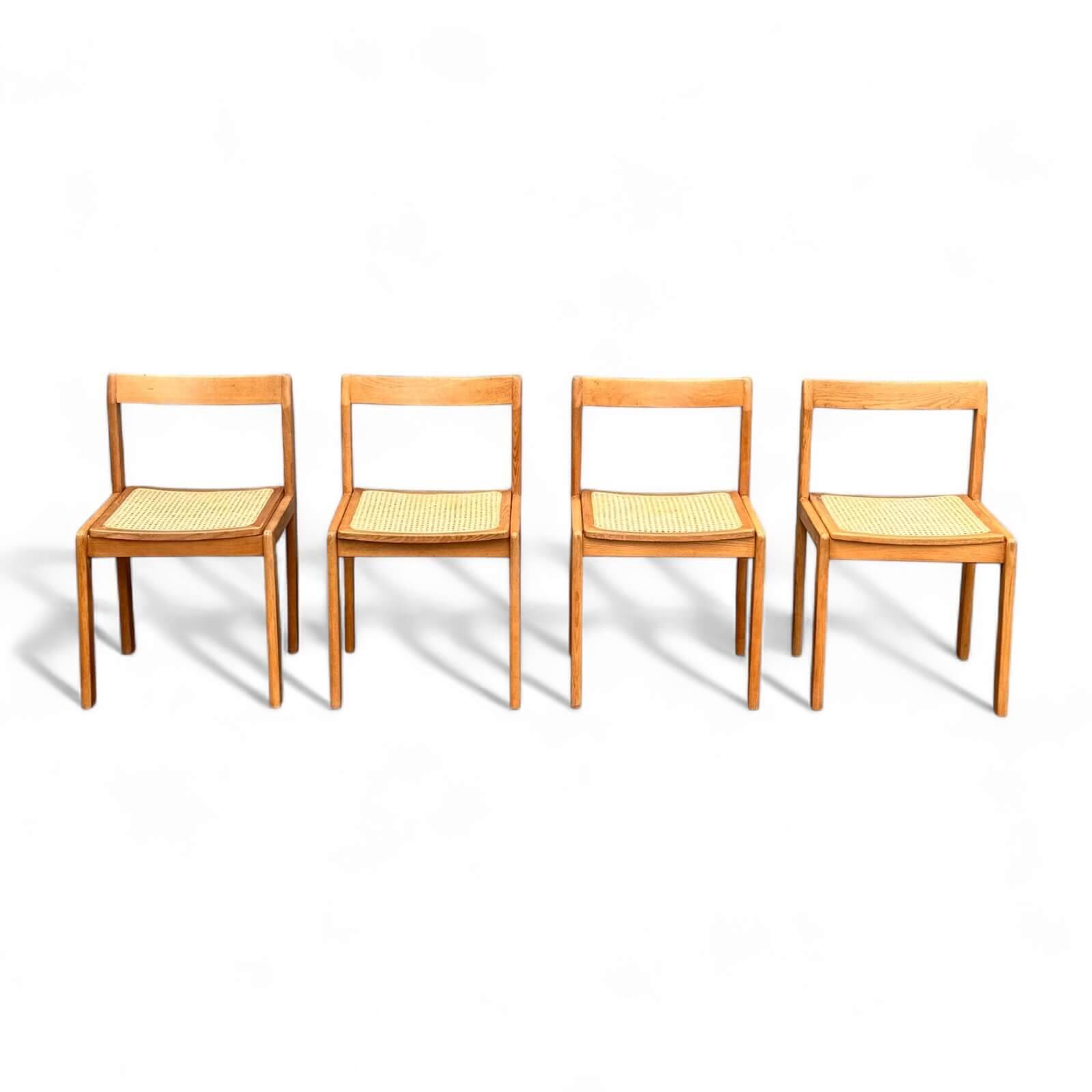 Set of 4 vintage chairs in solid ash and cane