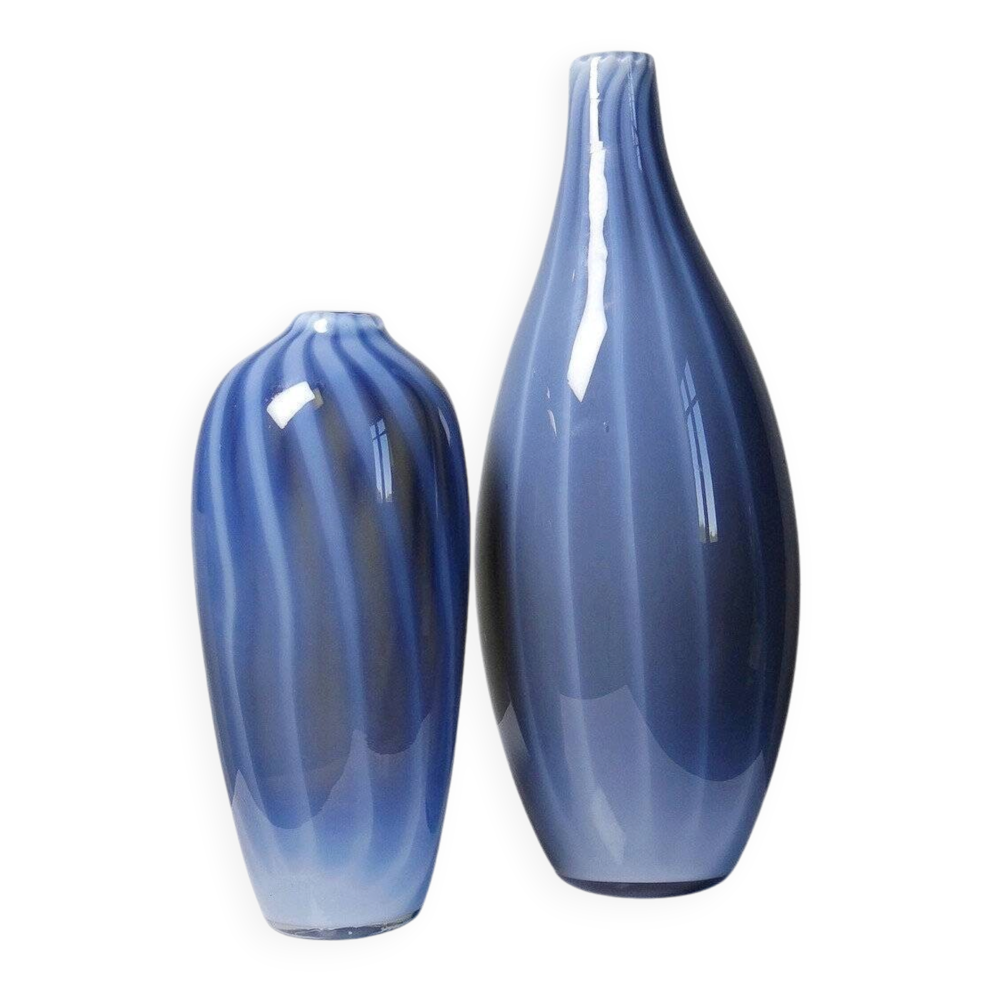 Pair of vintage smoky glass vases lined with opaline, Murano bubble glass.