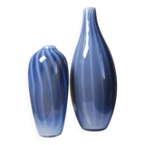 Pair of vintage smoky glass vases lined with opaline, Murano bubble glass.
