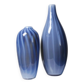 Duo de vases vintages verre fumé doublé d'opaline bulle de savon Murano