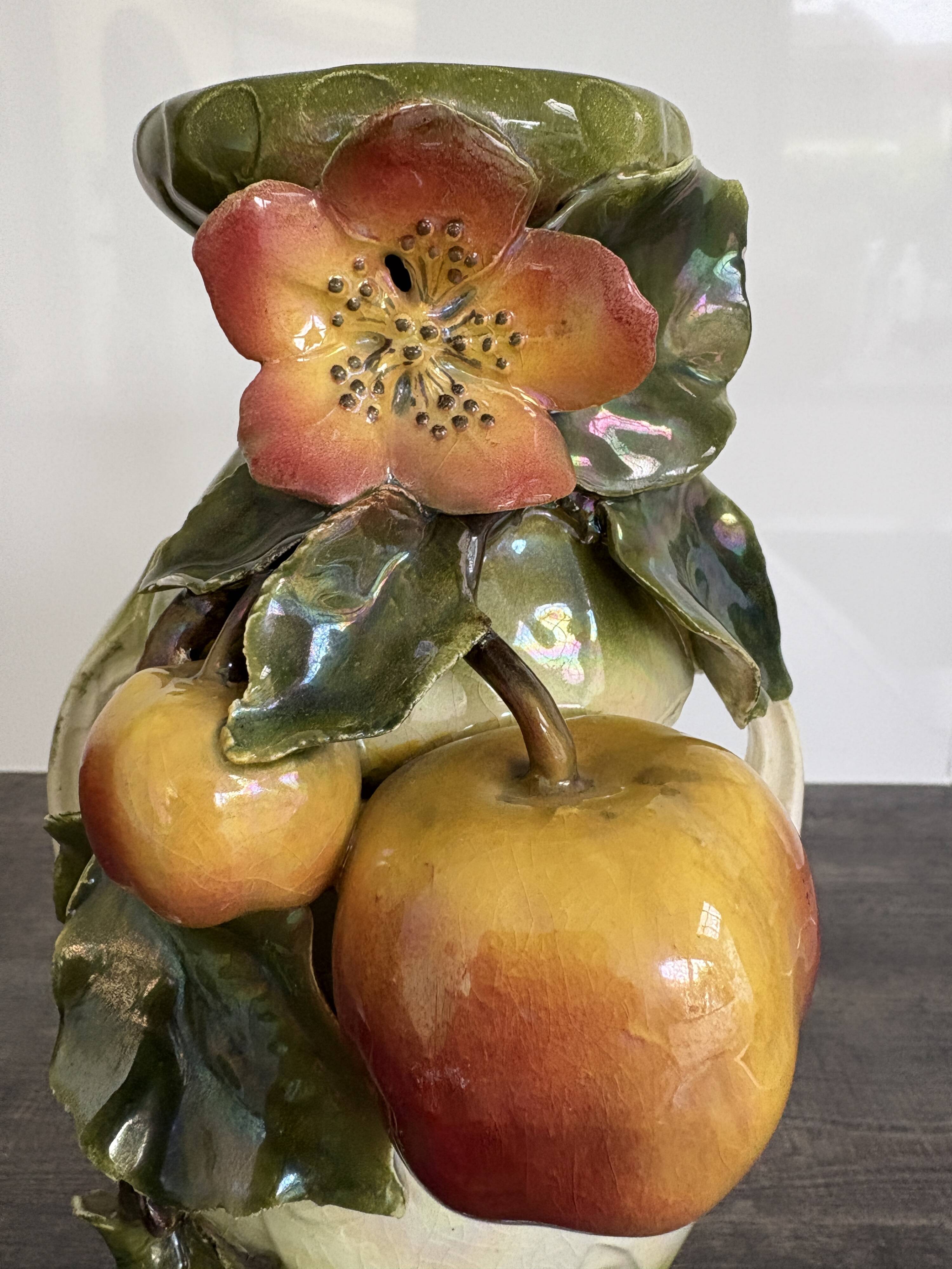 Art Nouveau ceramic vase – fruit and flower decoration