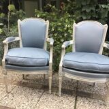 Pair of blue Louis XVI style armchairs