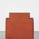 Art Deco design armchair with red fabric upholstery and wooden details
