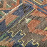 5x11 Green & Blue Tribal Turkish Vintage Kilim Rug 170x333Cm SK 35197