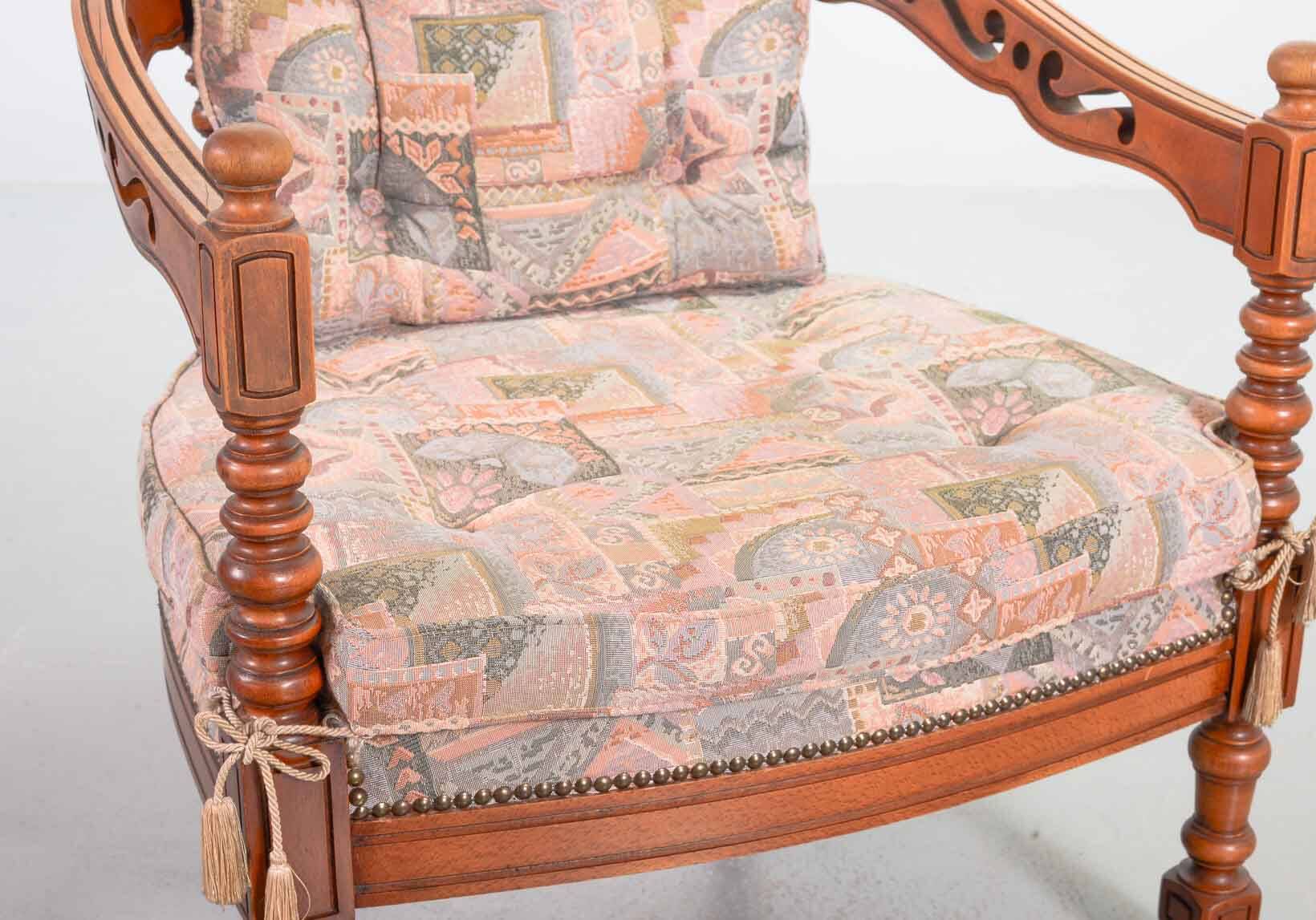 Giorgetti Gallery Collection Wooden Lounge Chairs w. Gobelin Upholstery 70s