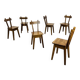 6 brutalist solid wood chairs, chalet decor, vintage
