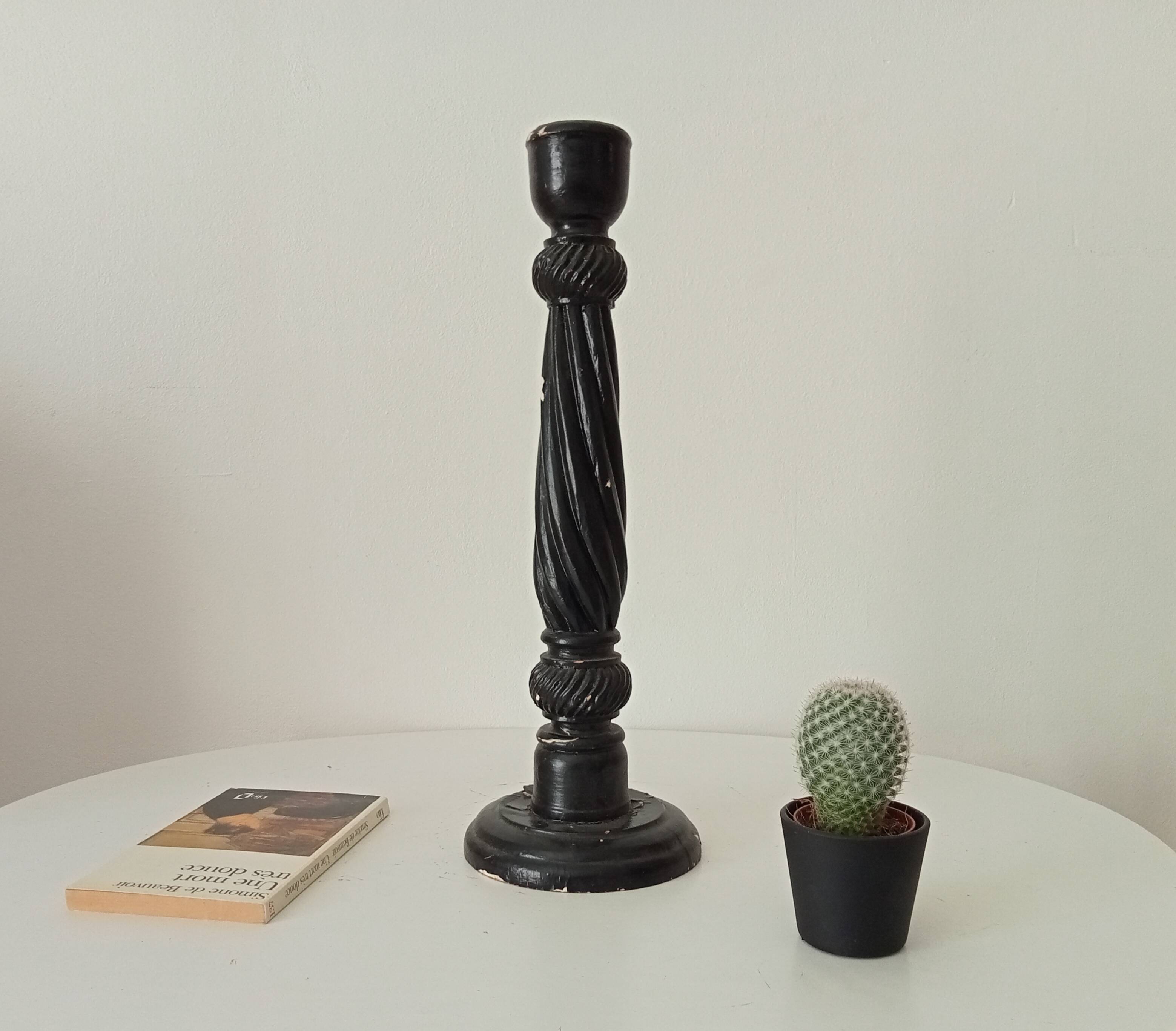 Large antique carved wooden candlestick