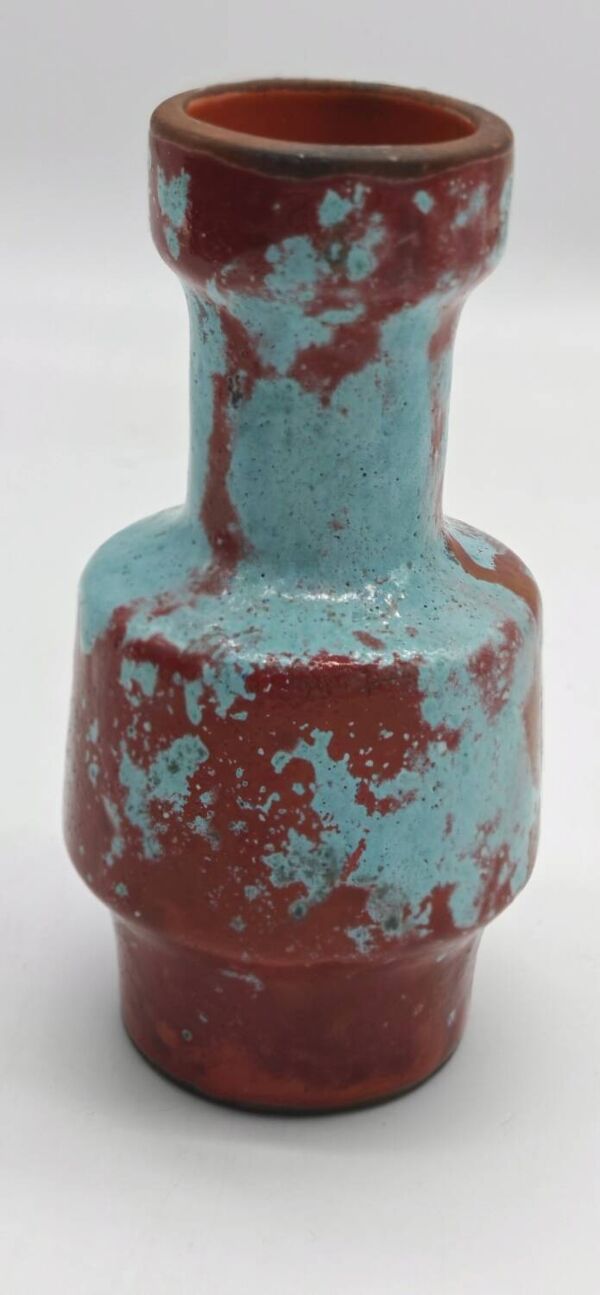 Petit vase design rouge sang de bœuf et bleu turquoise