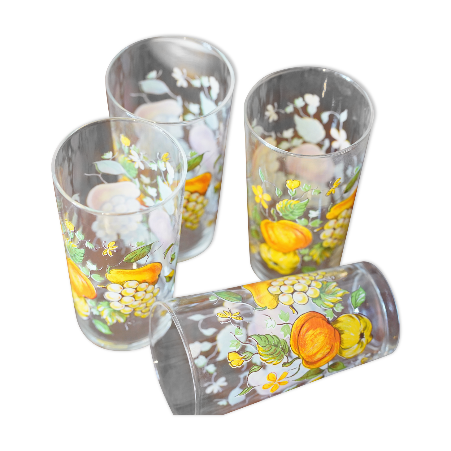 4 glasses, vintage syrup