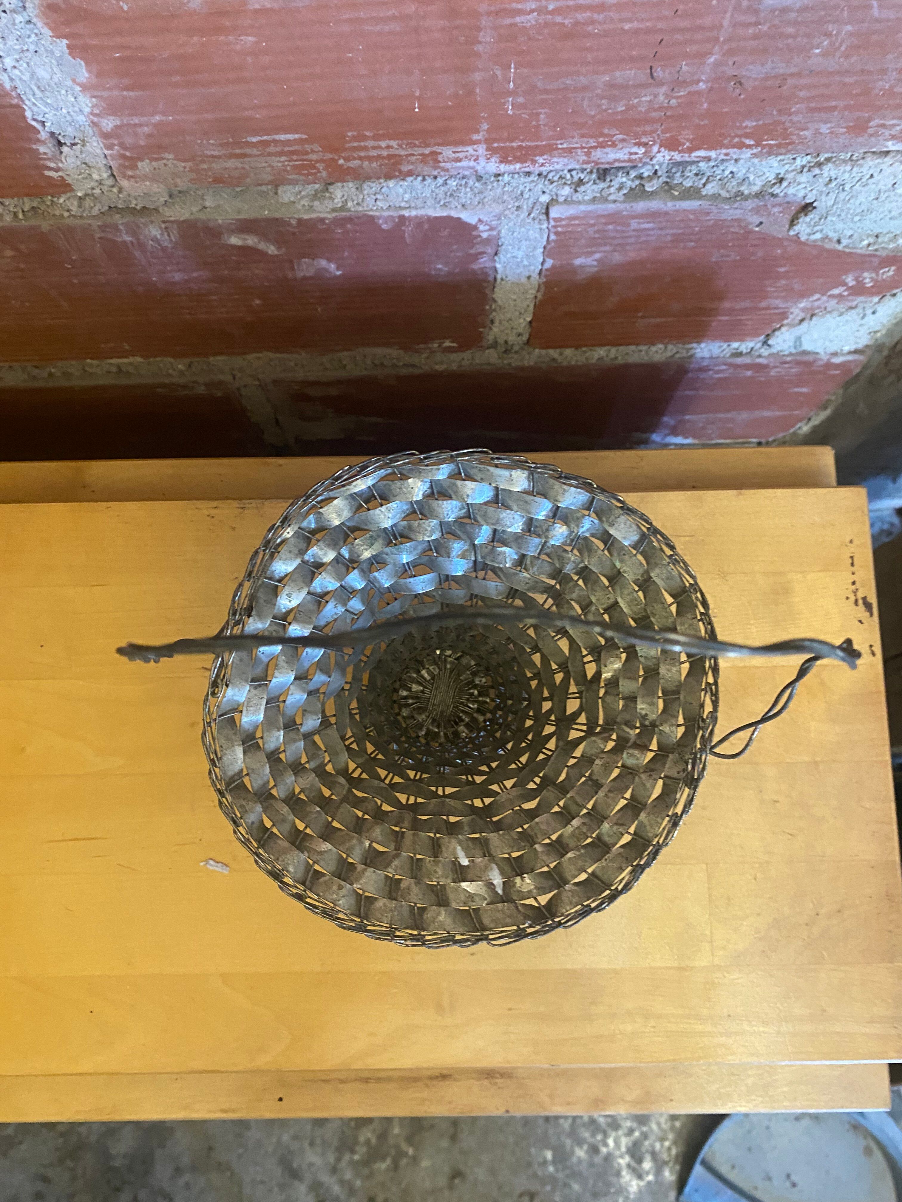 Panier Tressé Ancien Metal Argenté Vintage #E015