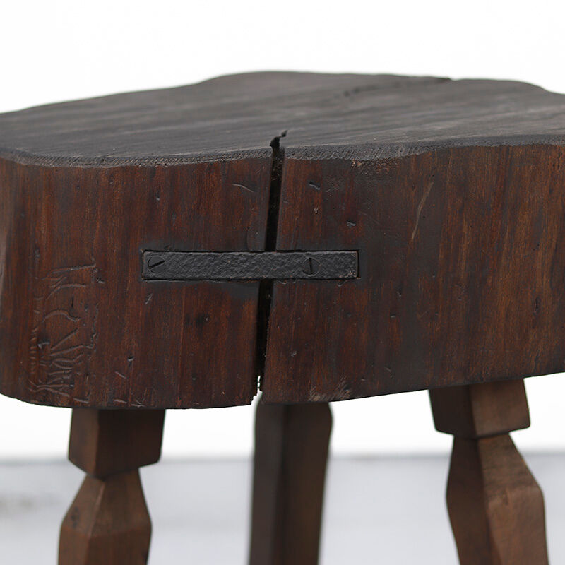 Antique Rustic Farmhouse Wabi Sabi Oak Butcher Block or Side Table