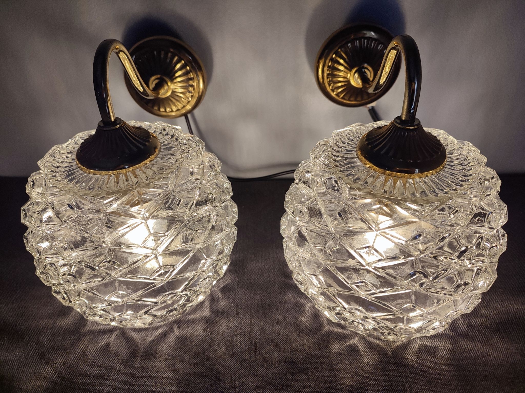 Pair of scones glass scones and vintage golden metal