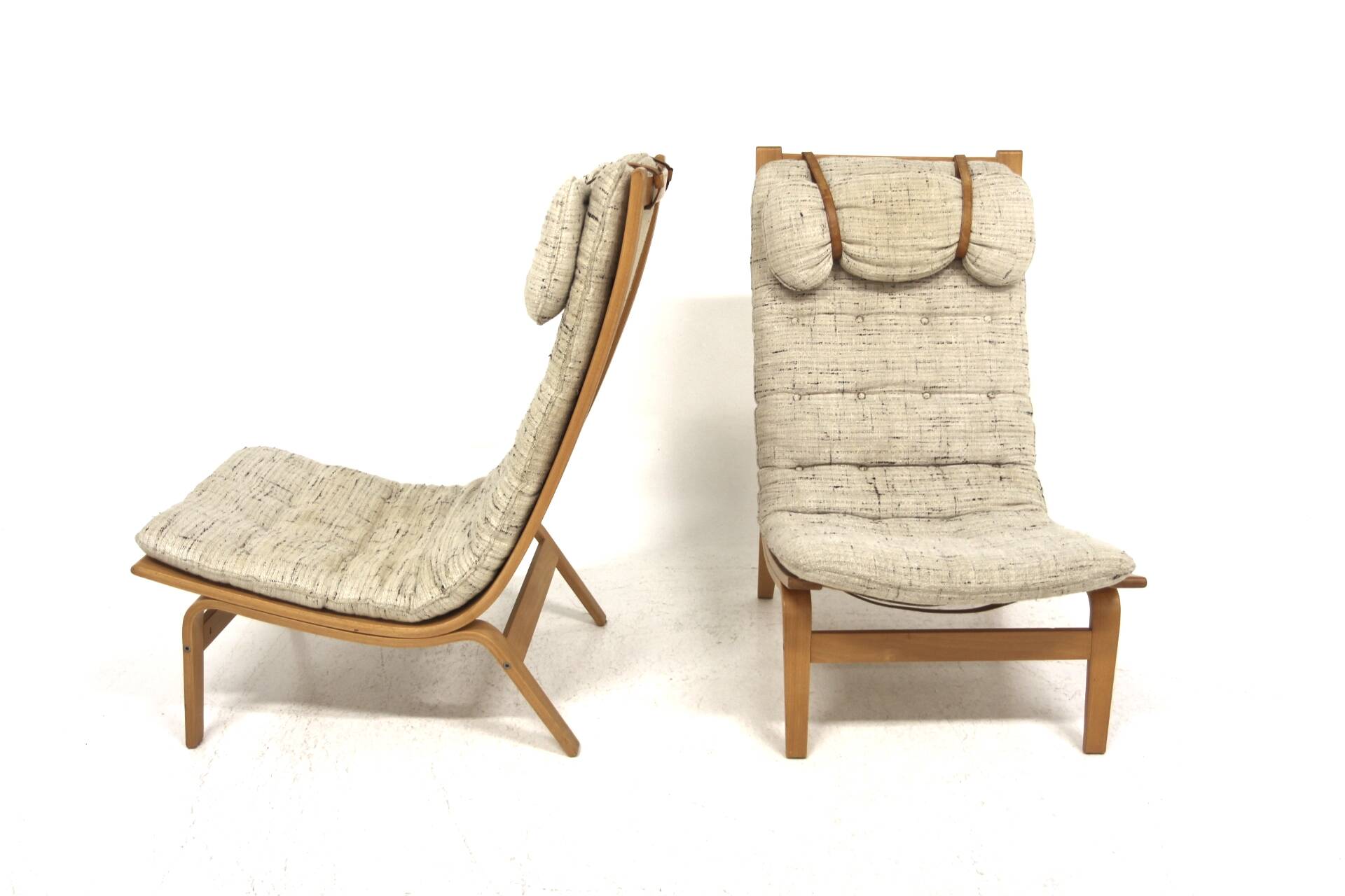 Set of 2 beech armchairs, Sweden, 1970