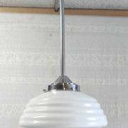 Bauhaus pendant light in chrome metal and opaline globe - 1950s