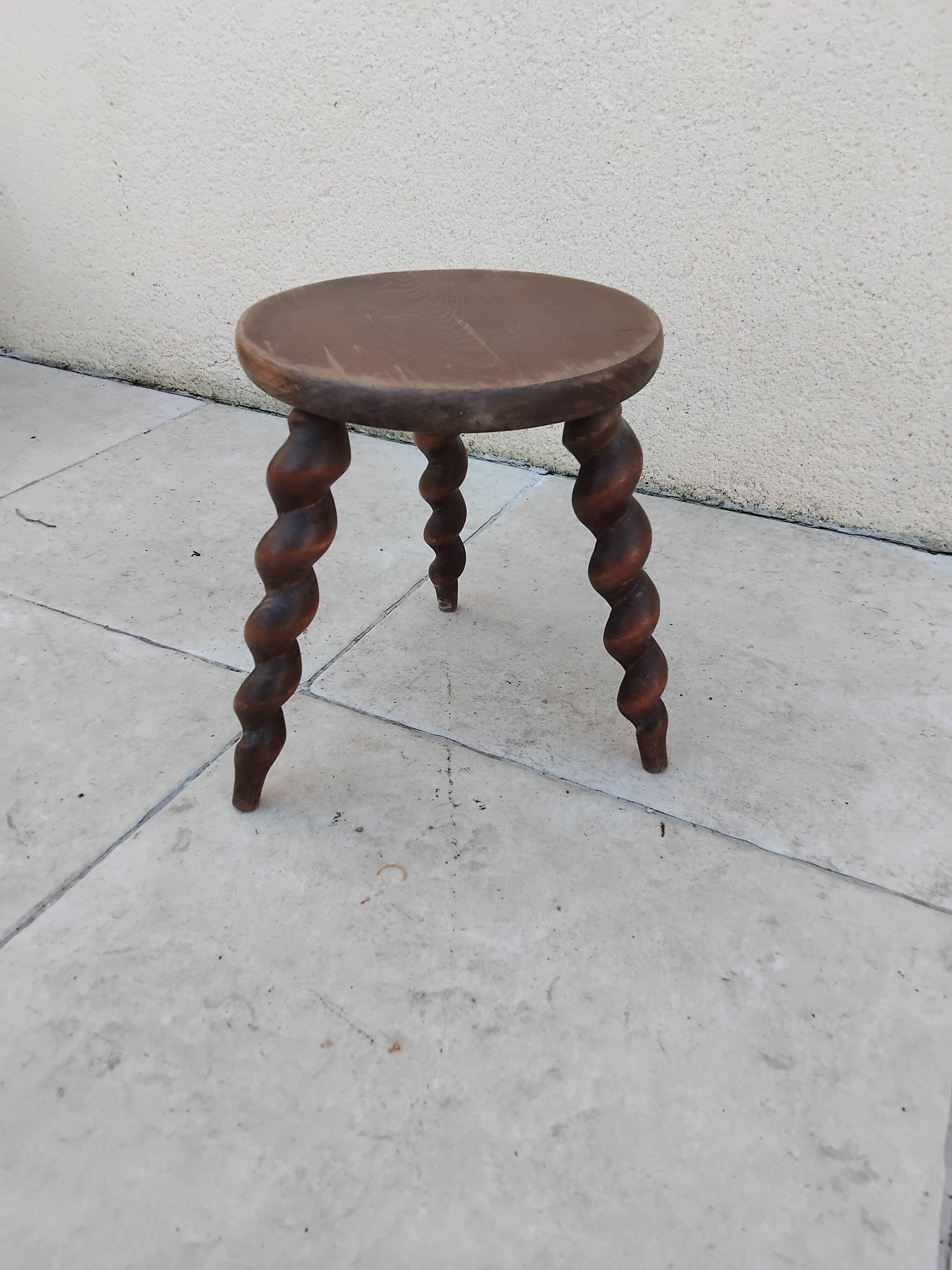 Small vintage plant stand with twisted tripod legs