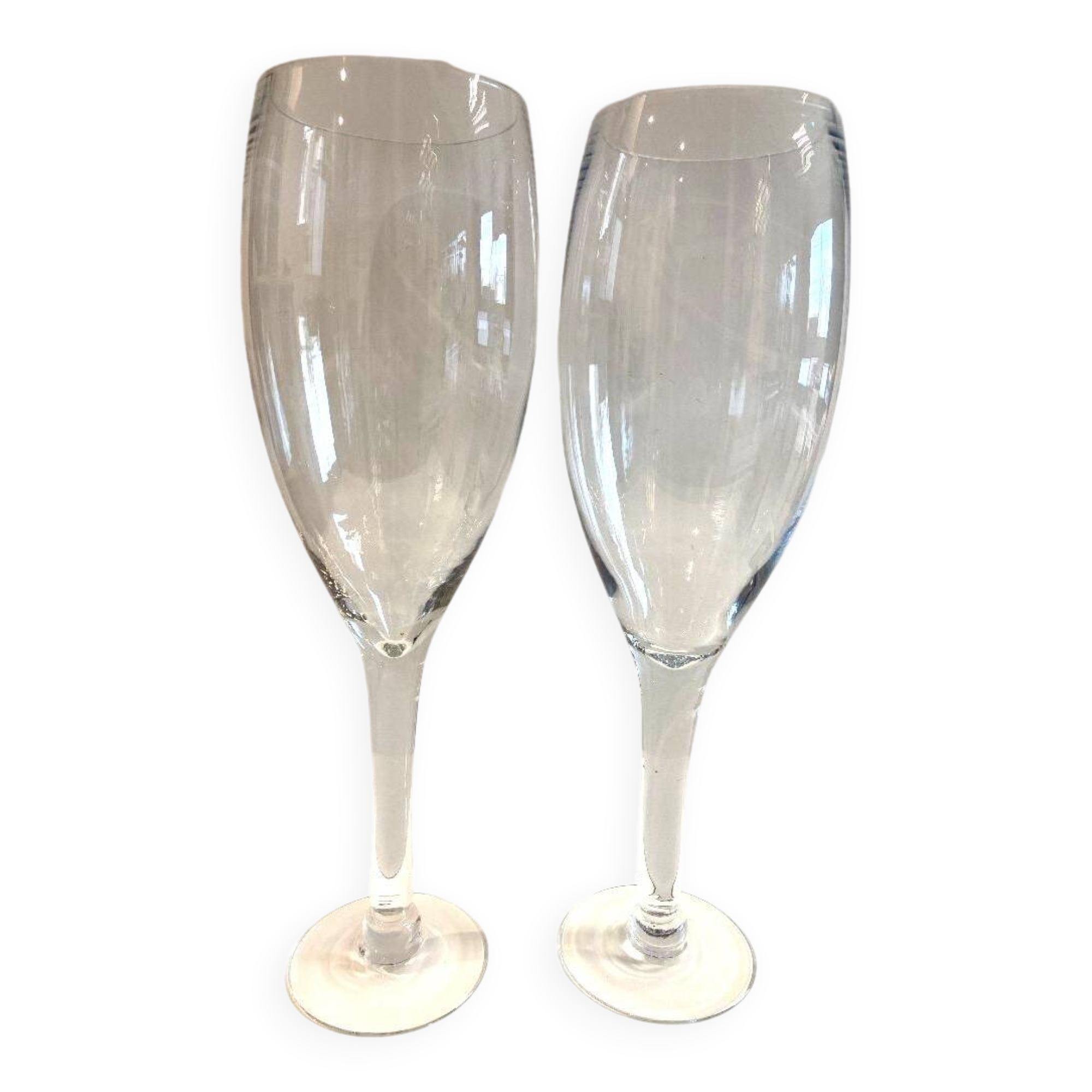 Duo of Large Tealight Holders Vases Candle Holders on Stand Blown Crystal Glass Deco