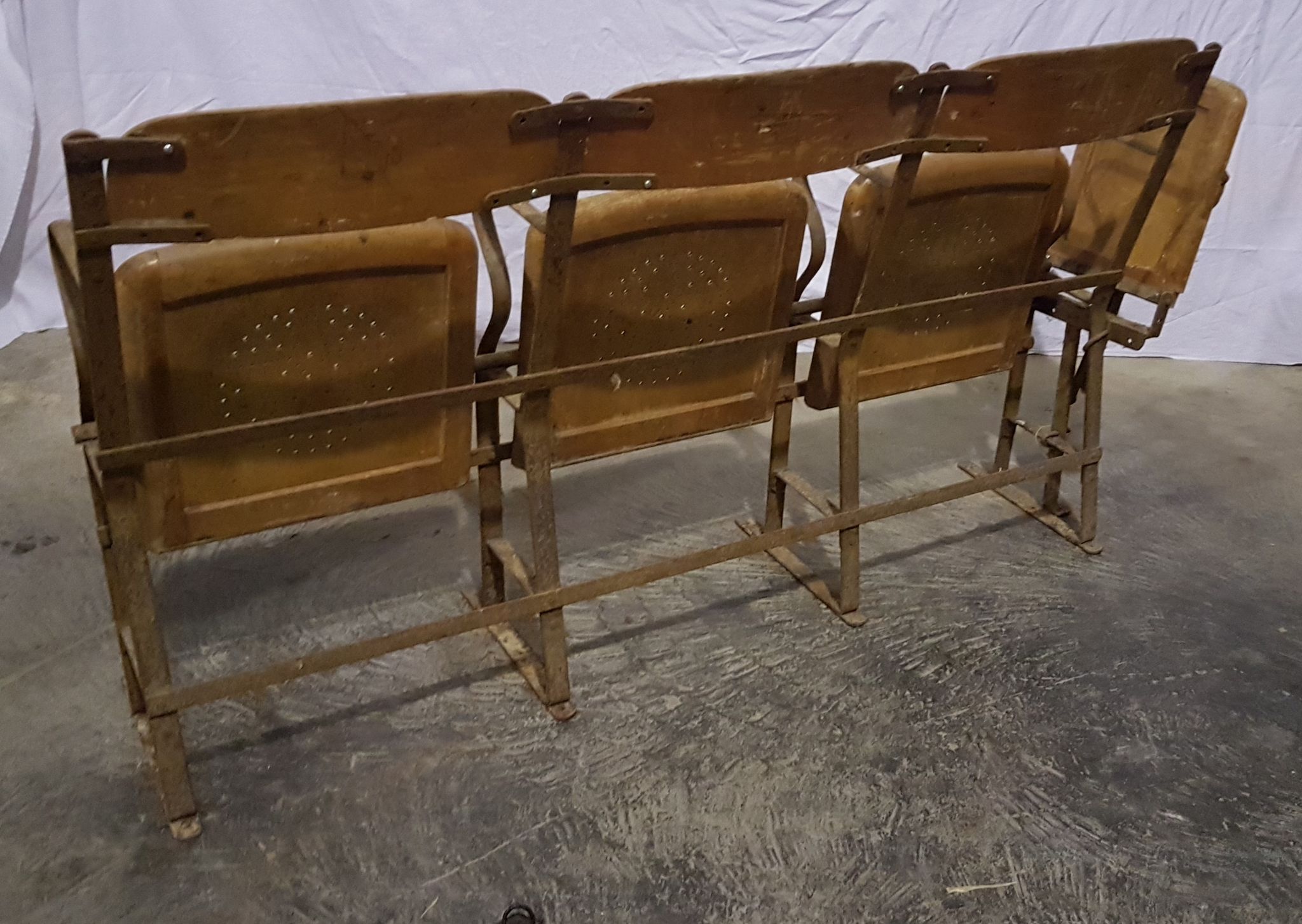 Luterma antique theatre bench circa 1930, vintage wrought iron cinema bench