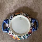 Melonnière dish in earthenware stamped Gien with blue handles and peonies TB Condition