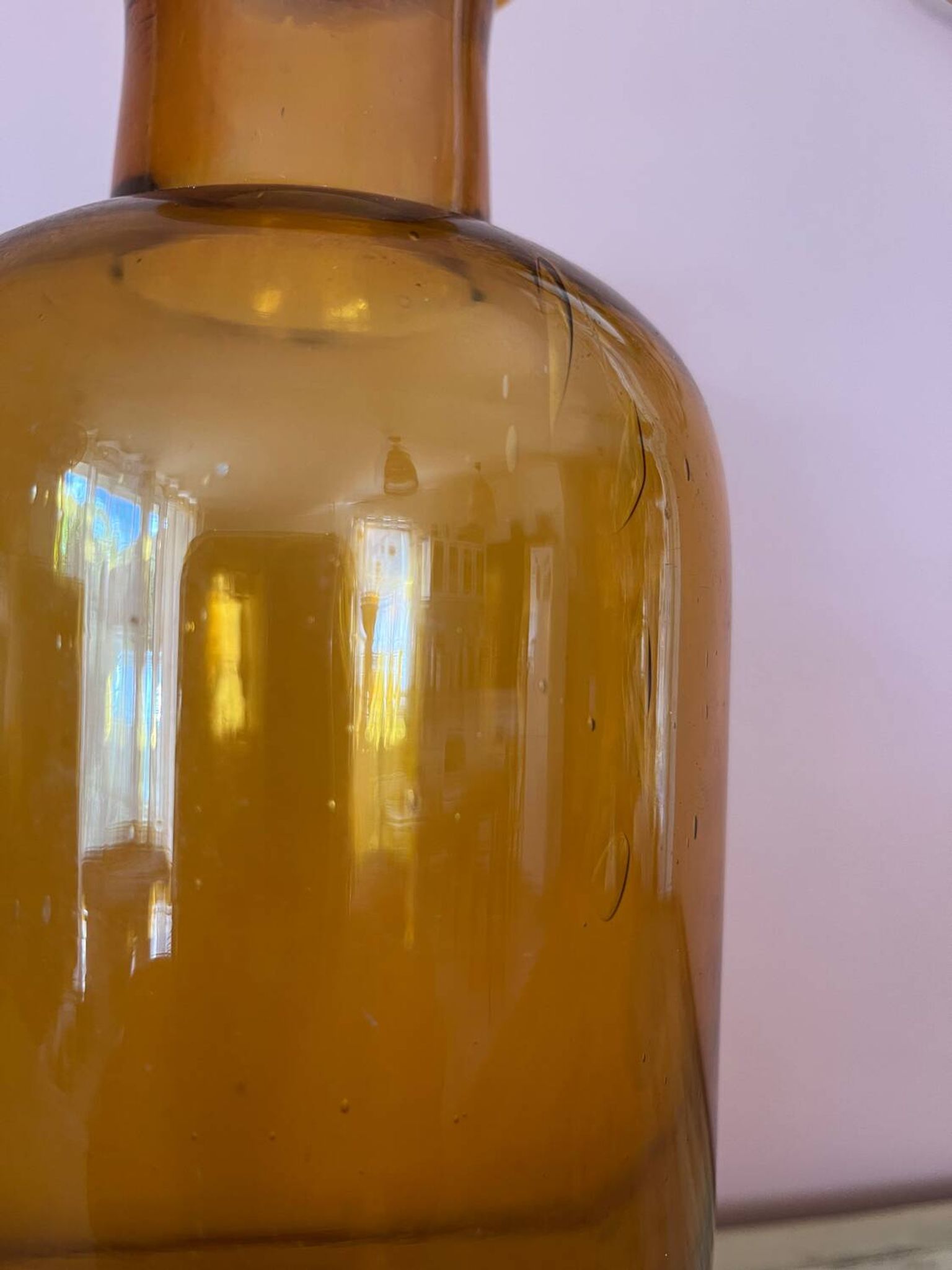 Amber glass vase bottle