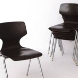 6 Flötotto Pagwood Chairs – German Design Classic, 1970s, Chrome & Plywood