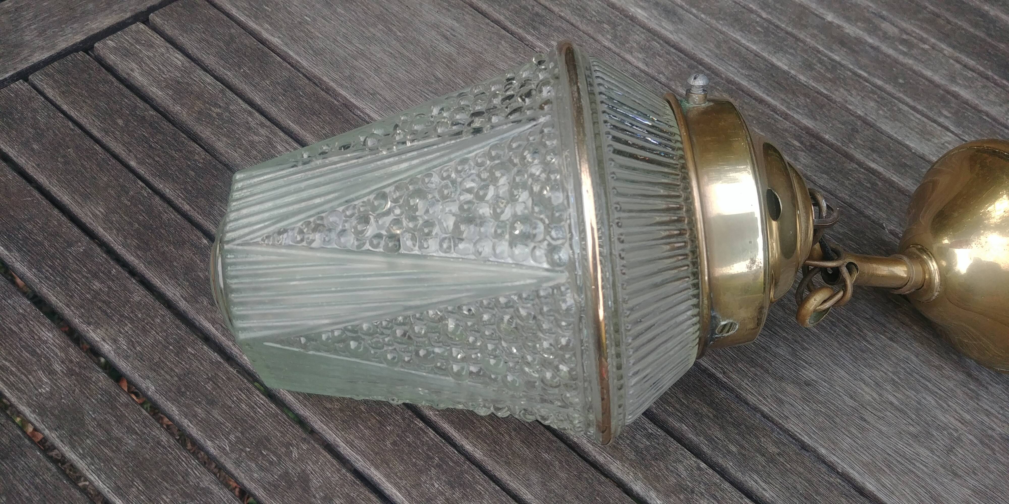 Art Deco style glass and brass pendant from the 20s/30s in water green color